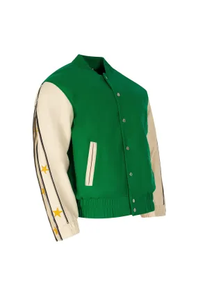 SUNSET RODEO LEATHER VARSITY JACKET-GREEN/CREAM