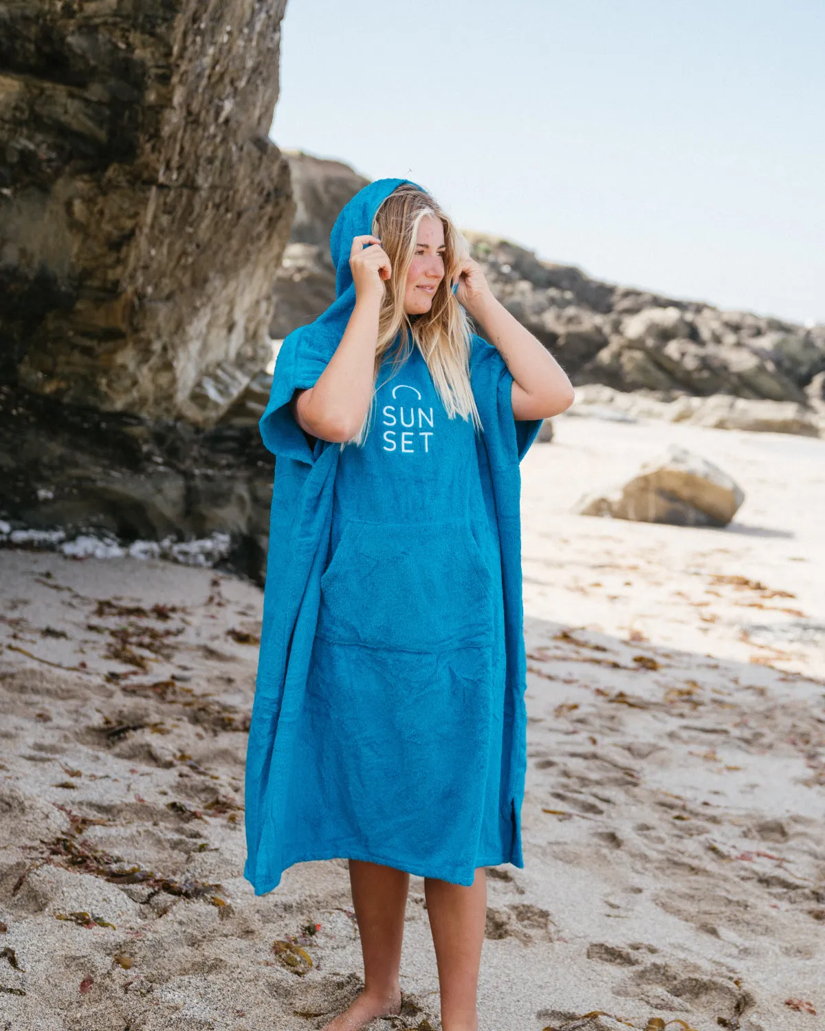 Sunset Surf Changing Towel Poncho - Ocean Blue