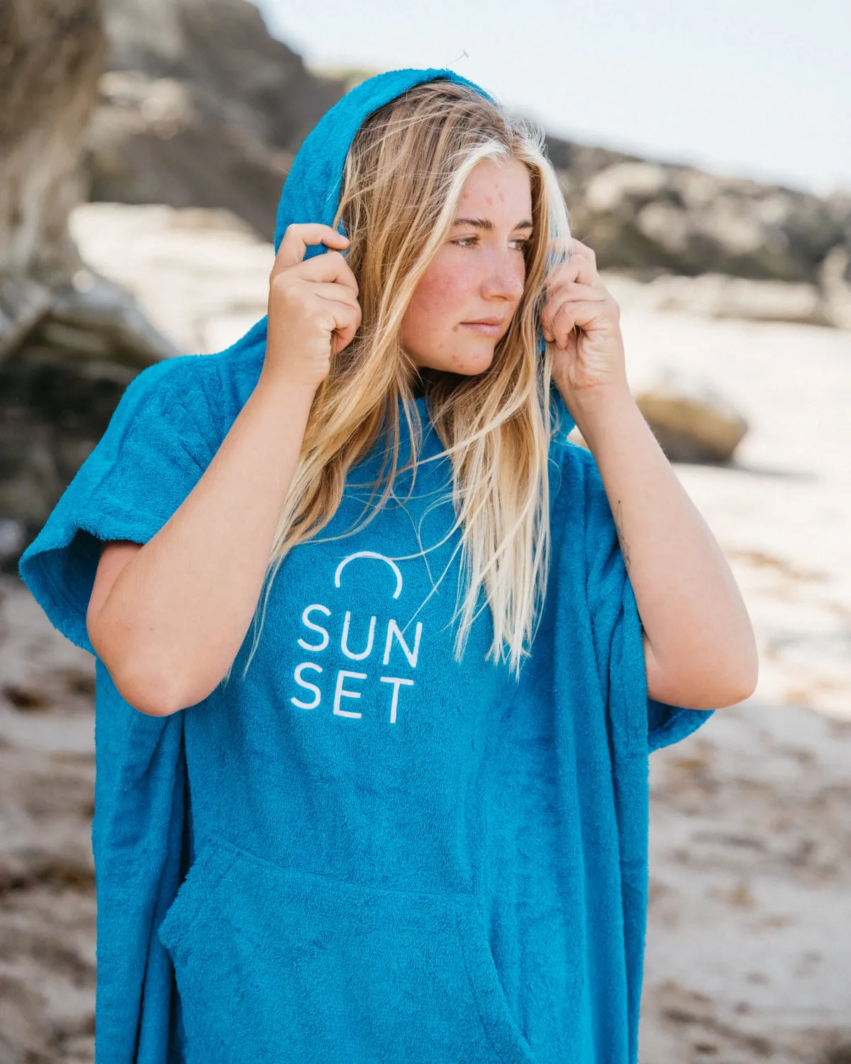 Sunset Surf Changing Towel Poncho - Ocean Blue