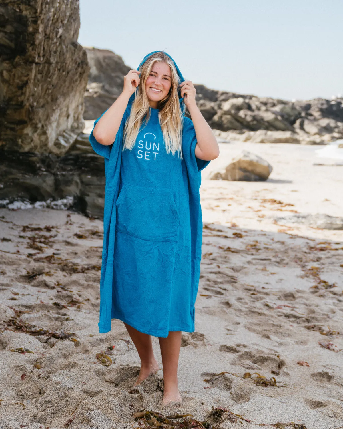 Sunset Surf Changing Towel Poncho - Ocean Blue