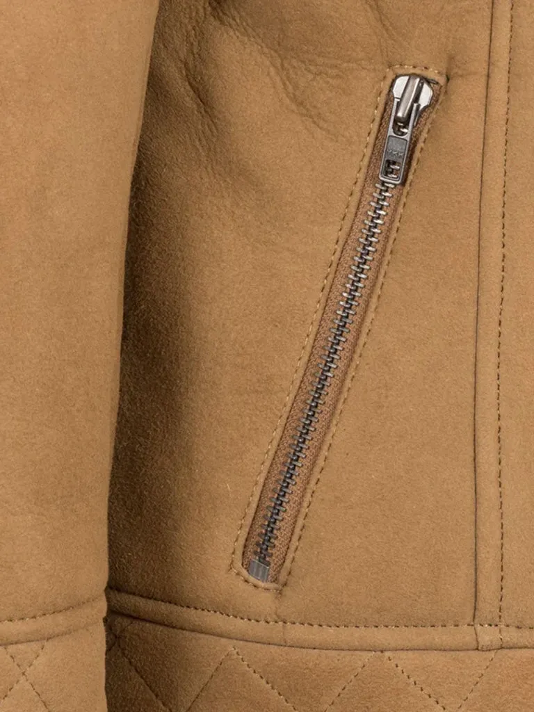 Tan Brown Shearling Leather Jacket