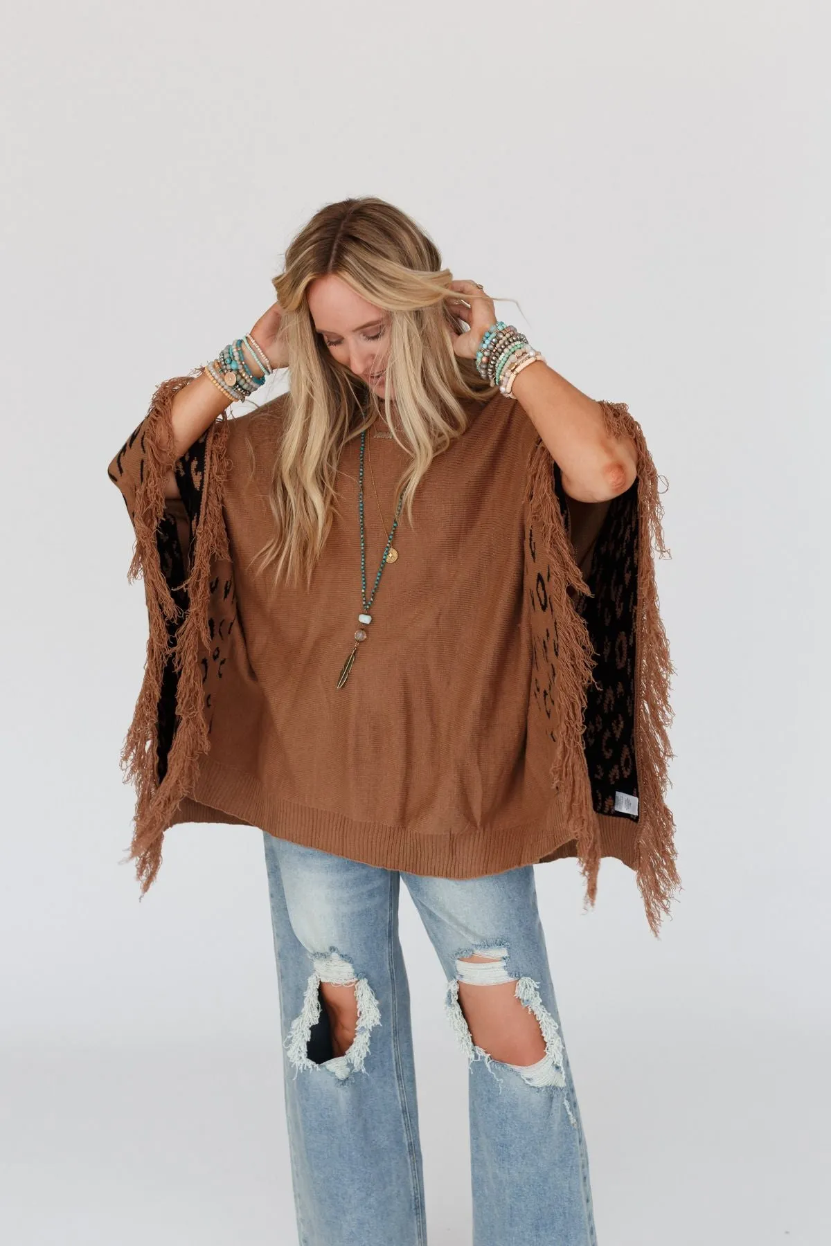 Tate Animal Print Poncho - Camel