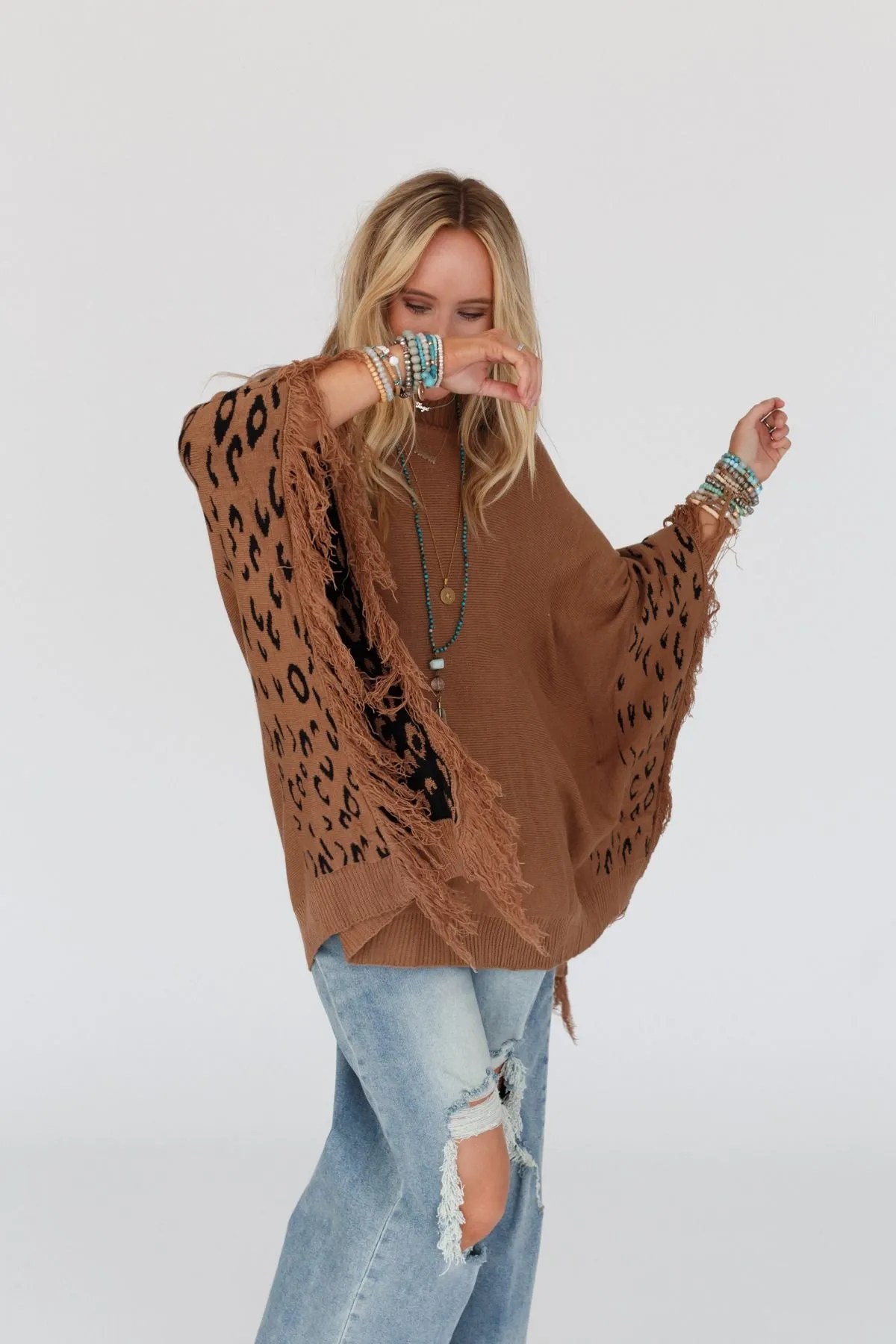 Tate Animal Print Poncho - Camel