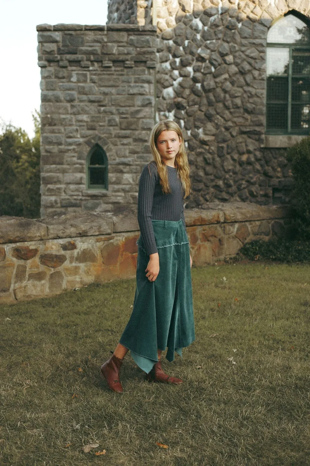 Teal Blue Corduroy Midi Skirt