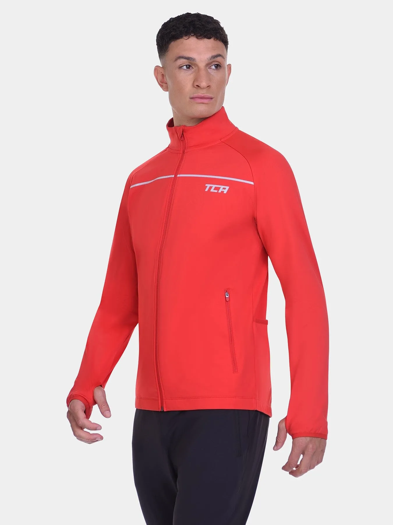 Thermal Cycling Jacket For Men With Thumbholes, Reflective Strips, Brushed Inner Fabric, Side & Internal Zip Pockets