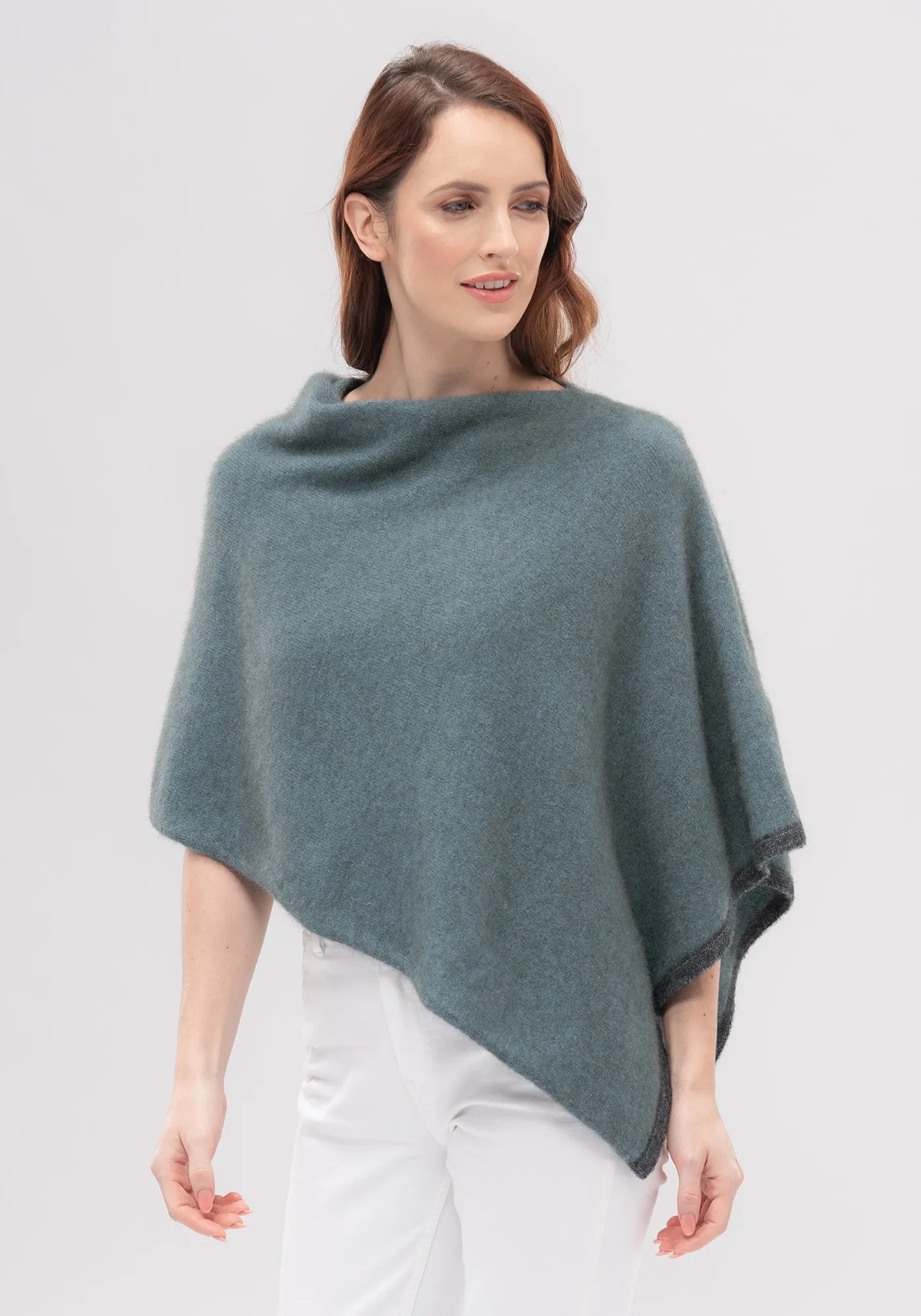 Two Tone Poncho - Fine Merino Wool, Brushtail Possum Fibre, Mulberry Silk Poncho - Made in New Zealand