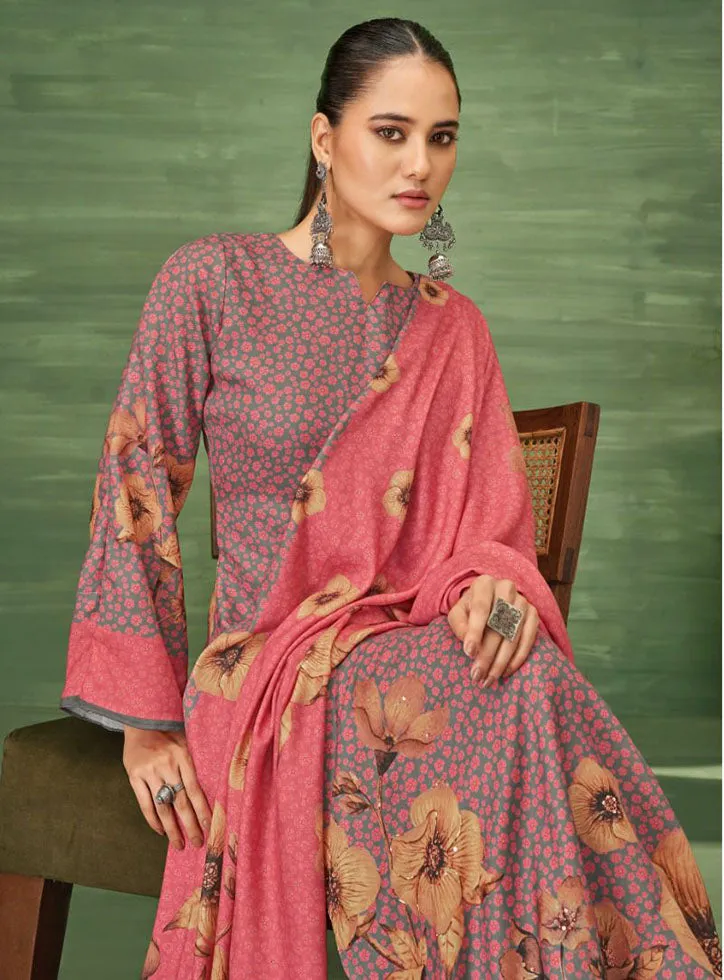 Unstitched Printed Pashmina Winter Suit Set Dress Material for Women