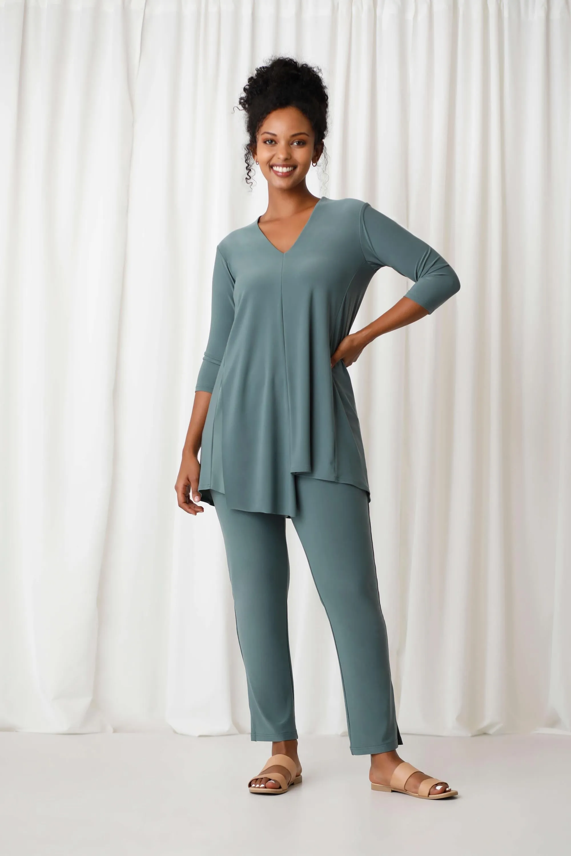 V-Neck Double Over Tunic 3/4 Sleeve