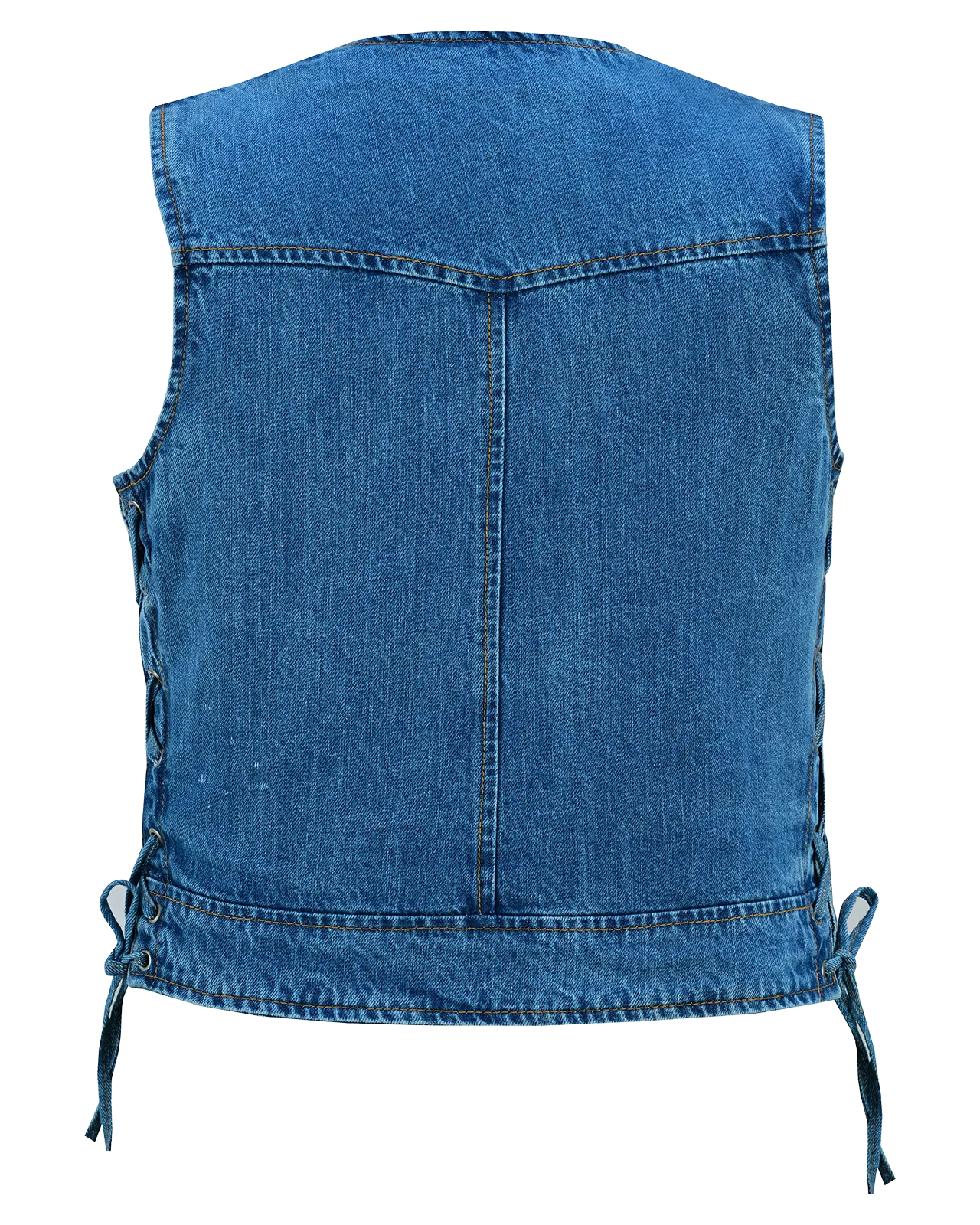 VB1042 Women's Blue Denim V Neck Vest with Zipper & side laces