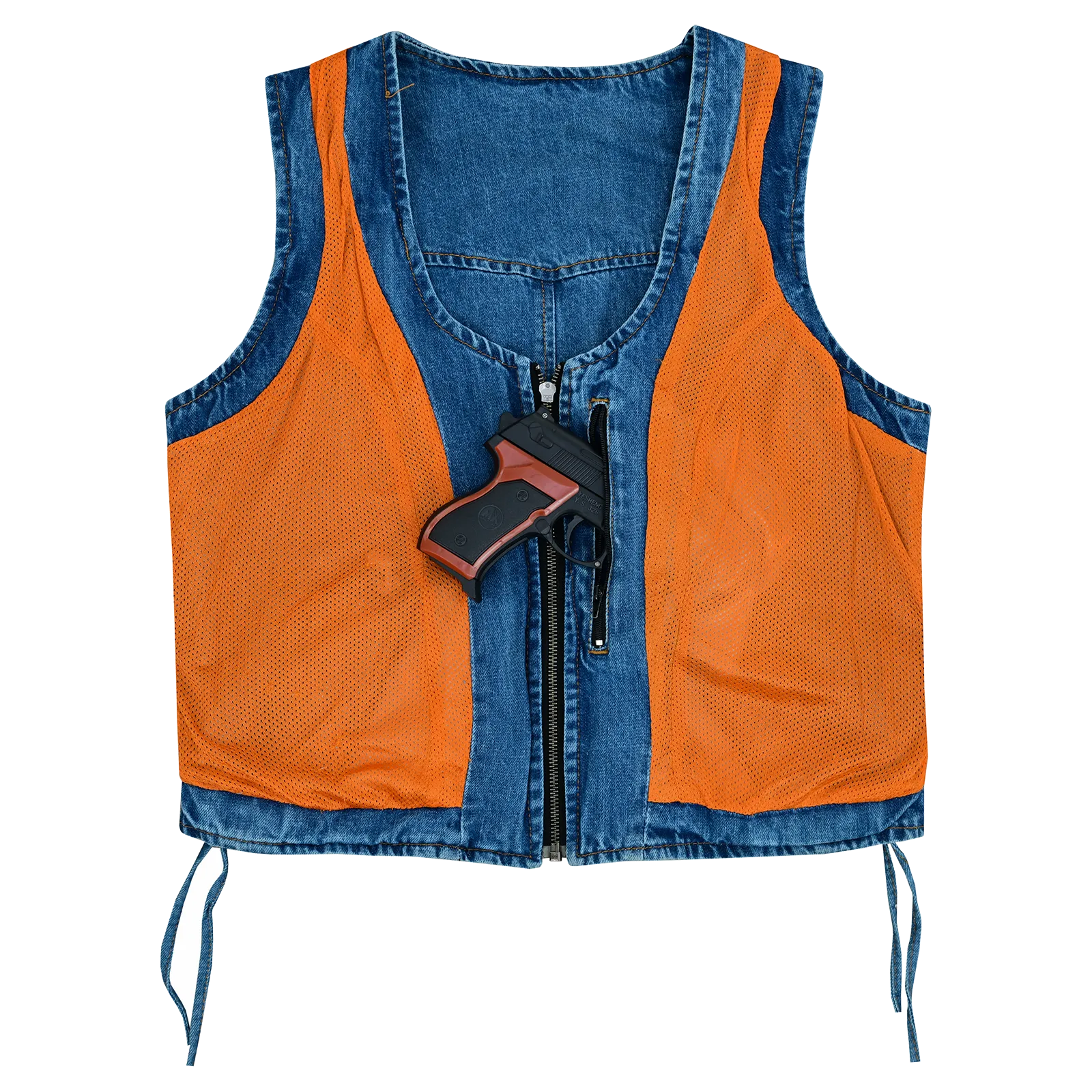 VB1042 Women's Blue Denim V Neck Vest with Zipper & side laces