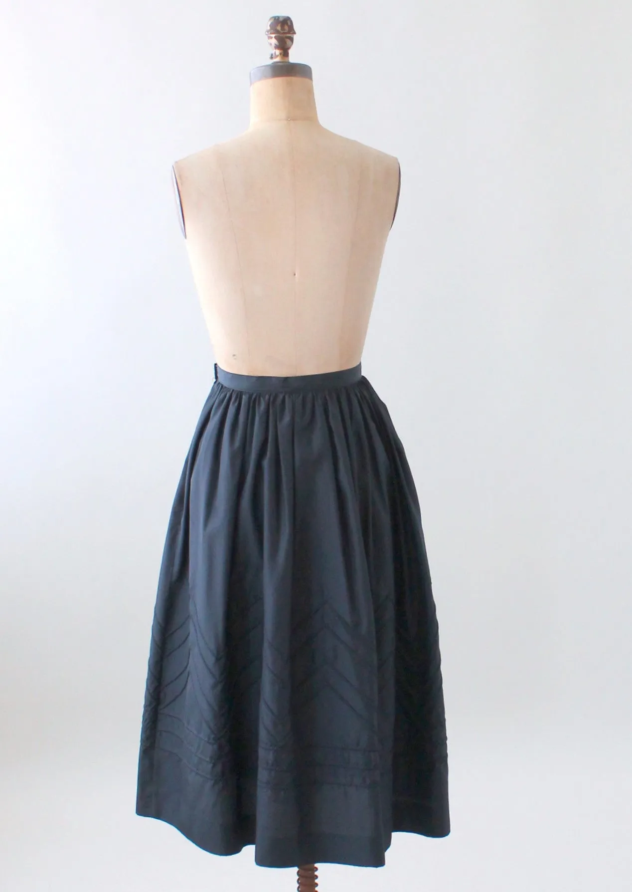 Vintage 1970s Embroidered Black Nylon Skirt