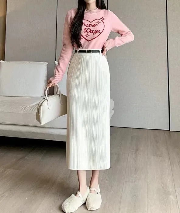 Wenkouban 2000s fashion Knitted Skirt for Women Autumn and Winter New High-Grade Elastic Belt Belt Draping Pit Straight Skirt One-Step Skirt