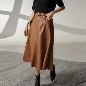 Wenkouban 2000s fashion Leather Skirt Women's Autumn High Waist Cover Mid-Length A- line Umbrella Skirt Slimming Draping Pu Skirt