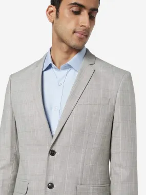 WES Formals Beige Slim Fit Checkered Blazer