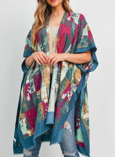 Women Abstract Print Shawl - Teal