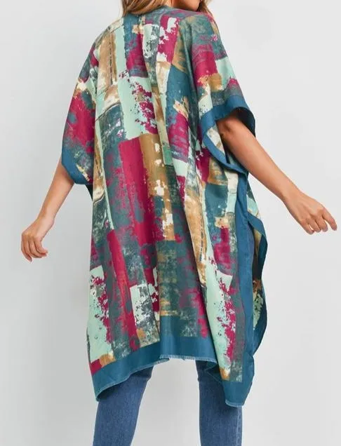 Women Abstract Print Shawl - Teal