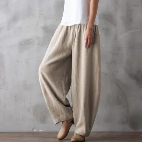 Women Casual Linen Cotton Wide Leg Pants BZ981103