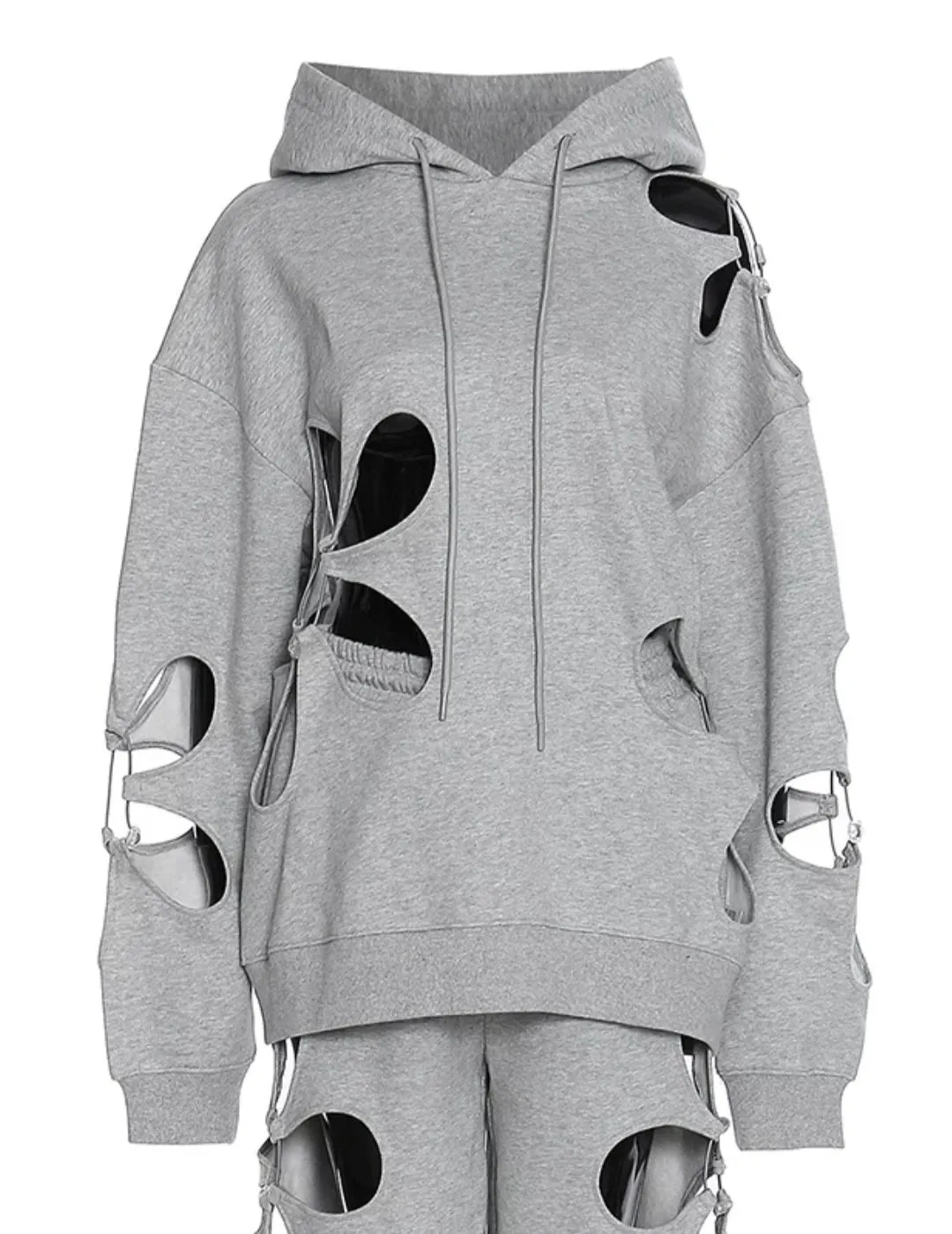 Women Hollow Floral Cut Asymmetric Tracksuit Hoodie and Jogger SET -BB156