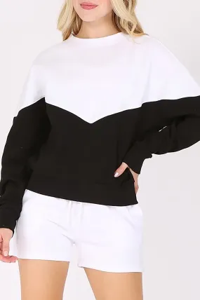 Women's Casual Long Sleeve Color Block Fleece Sweatshirt