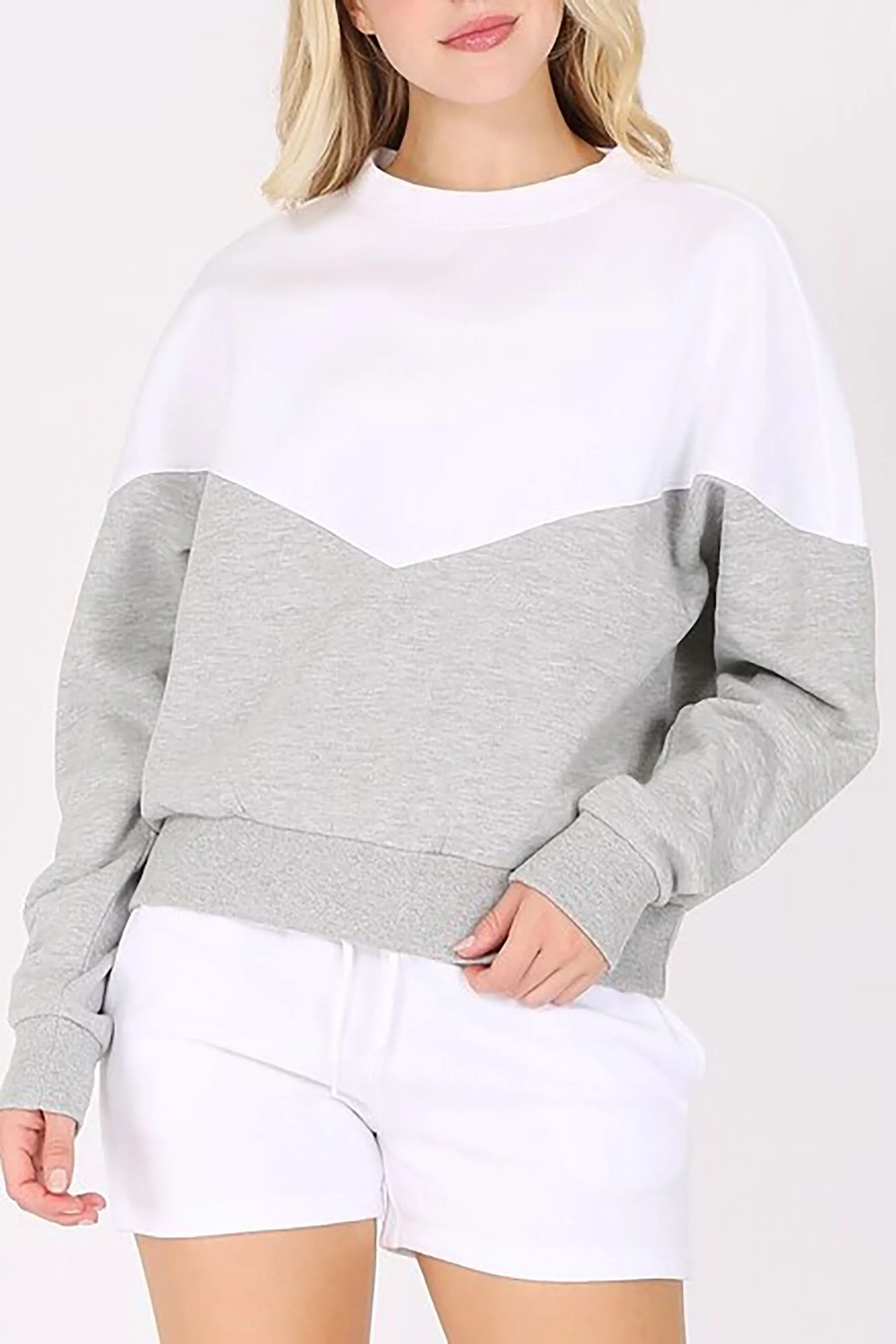 Women's Casual Long Sleeve Color Block Fleece Sweatshirt