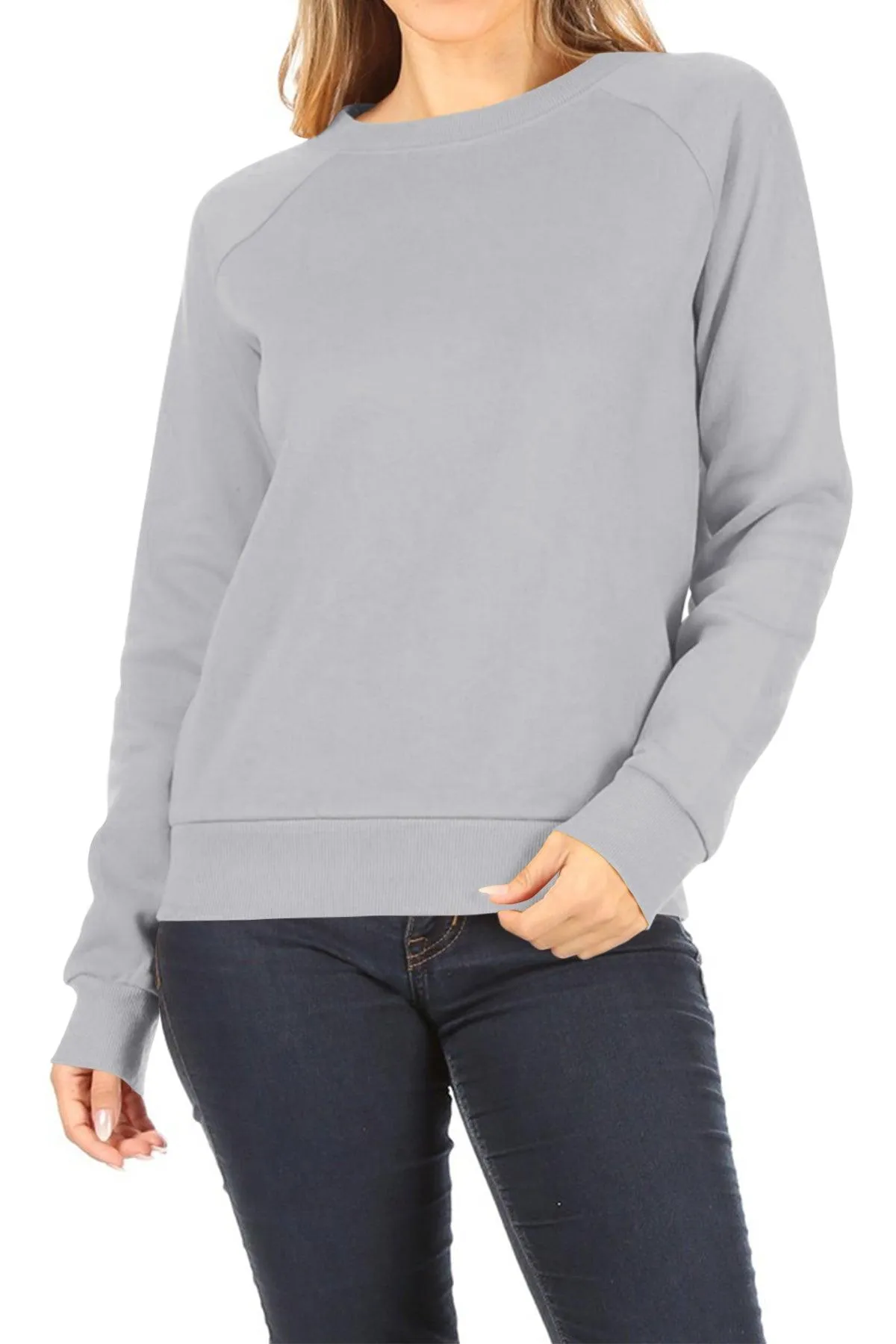 Women's Casual Pullover Fleece Long Sleeve Basic Crew Neck Solid Sweatshirt