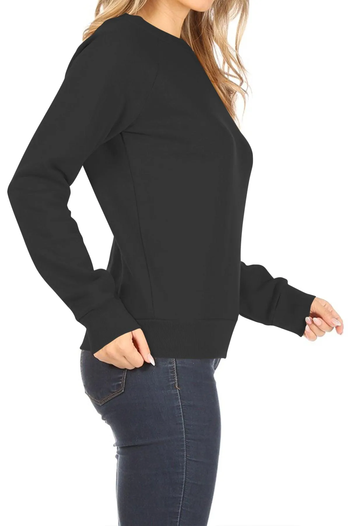 Women's Casual Pullover Fleece Long Sleeve Basic Crew Neck Solid Sweatshirt