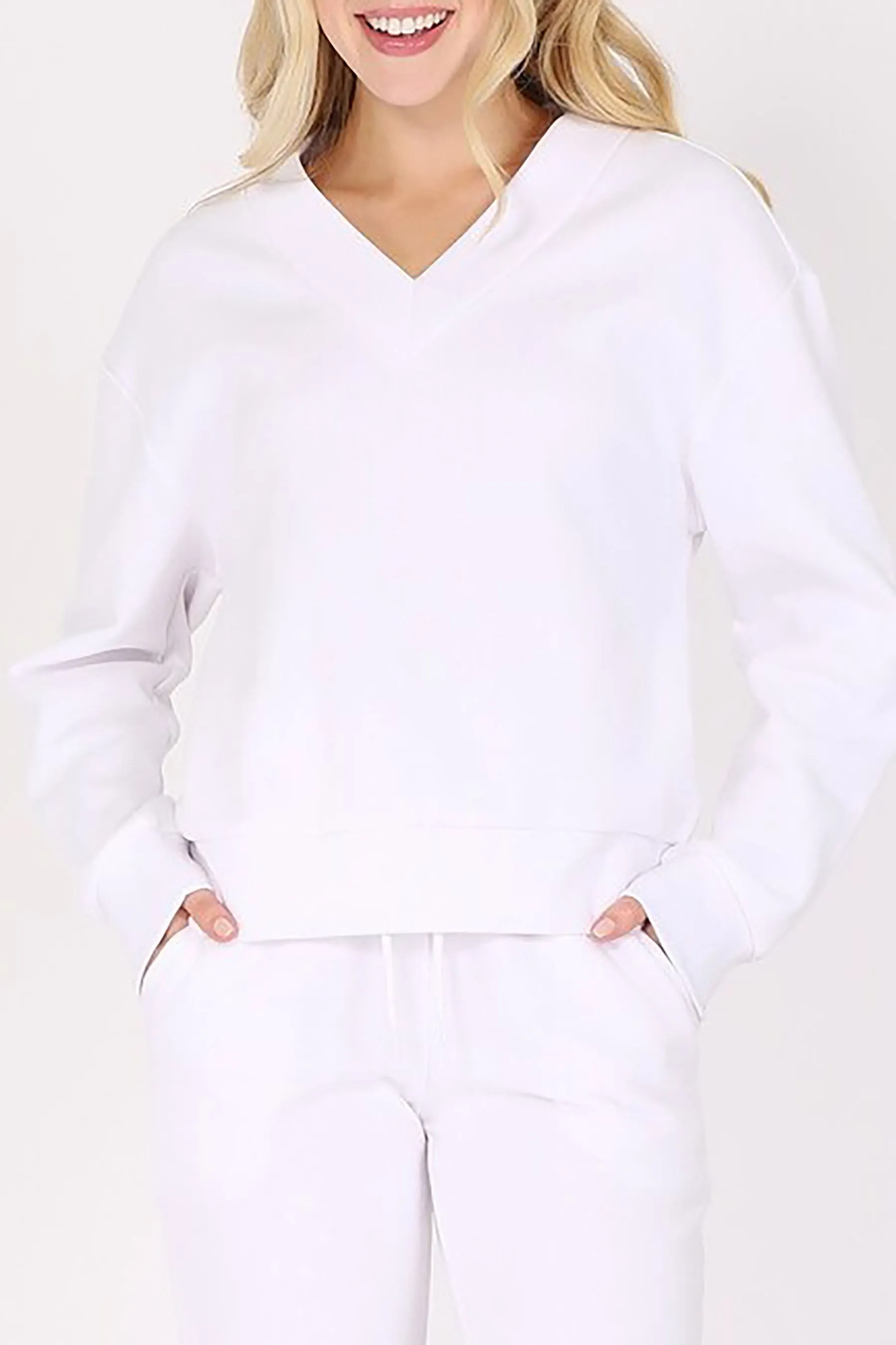 Women's Long Sleeve V Neck Fleece Sweatshirt