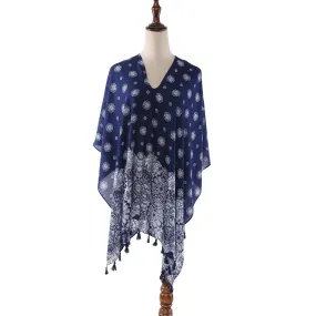 Women's Sheer Poncho Cape Navy Theme Snowflake Print CAR011