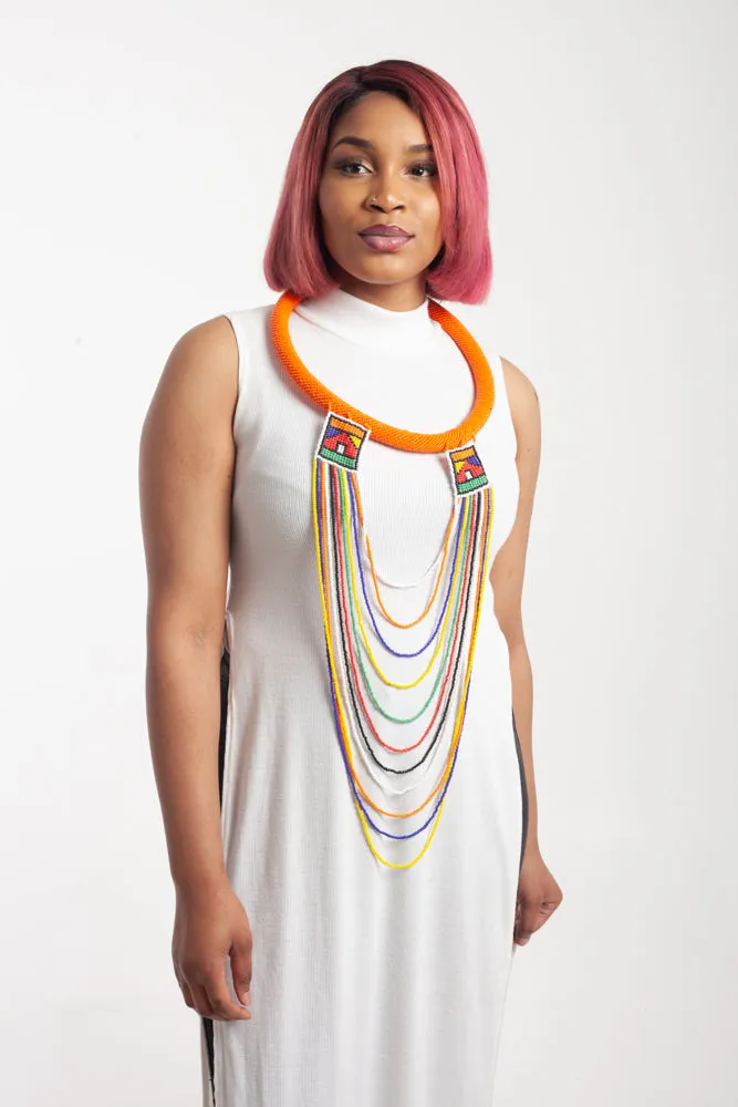 Zulu Hoop and Layered Necklace with Earrings Set- Five colours